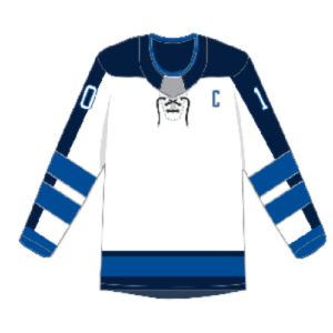 white and blue custom hockey sweater inspired by 2011 Winnipeg jets