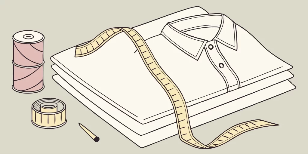 Men's sweater size chart with measuring tape.