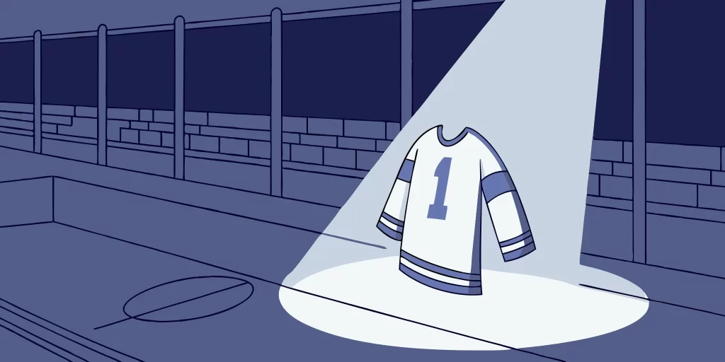 Hockey jersey number 1 on a rink.